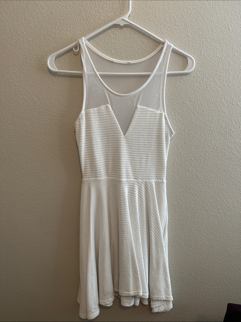 White Mesh Bodice Skater One-Piece Dress